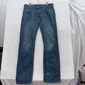 Levis 501 Jeans Mens 36x34 (30x32) Blue Button Fly Straight Leg Whisker